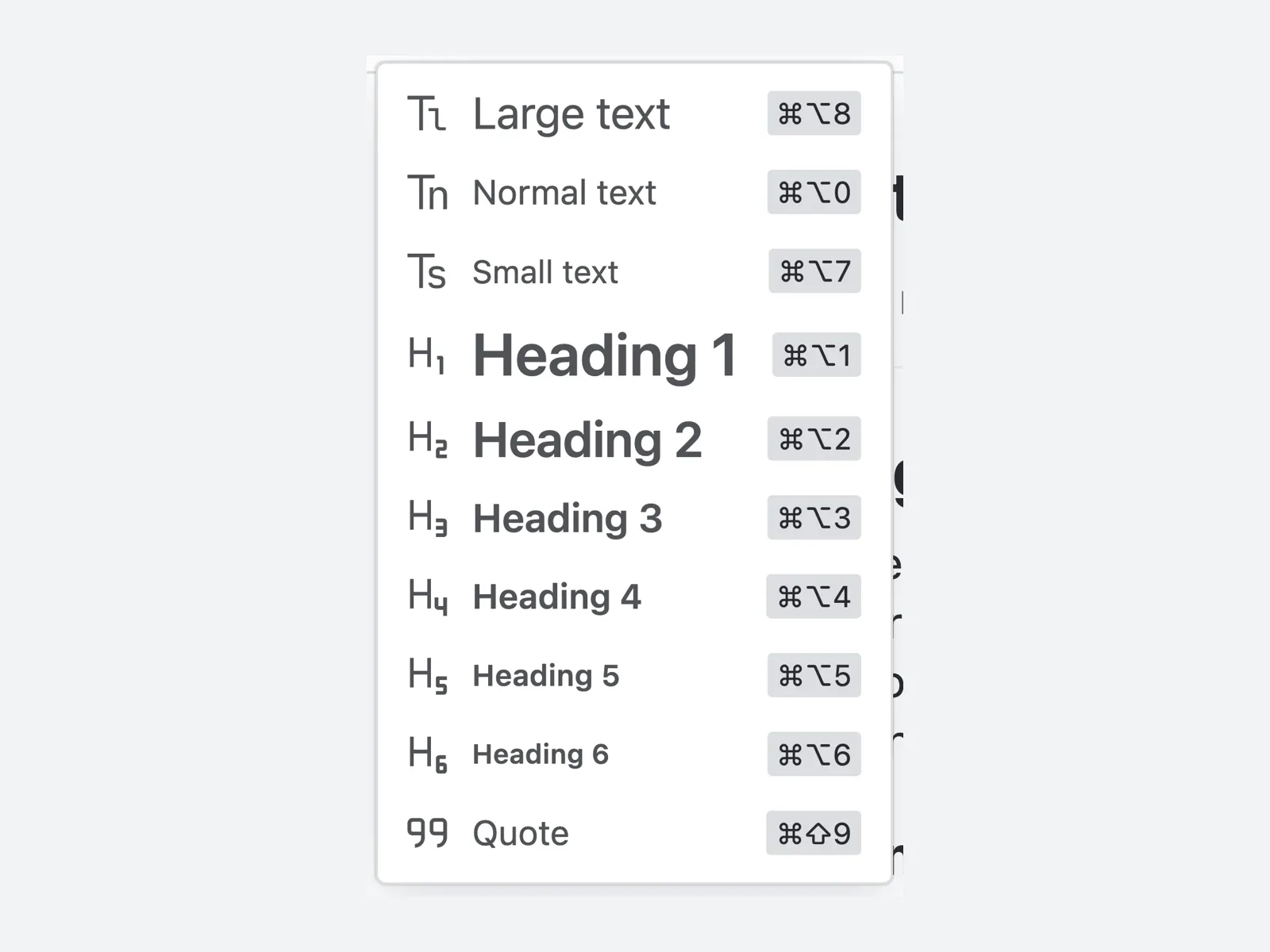 The text menu with Large text and Small text